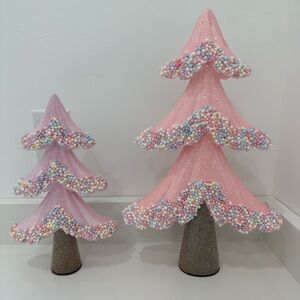 🌸NEW 2 Pieces Hobby Lobby Pink Holiday Tree Set with Colorful Accents NWT.